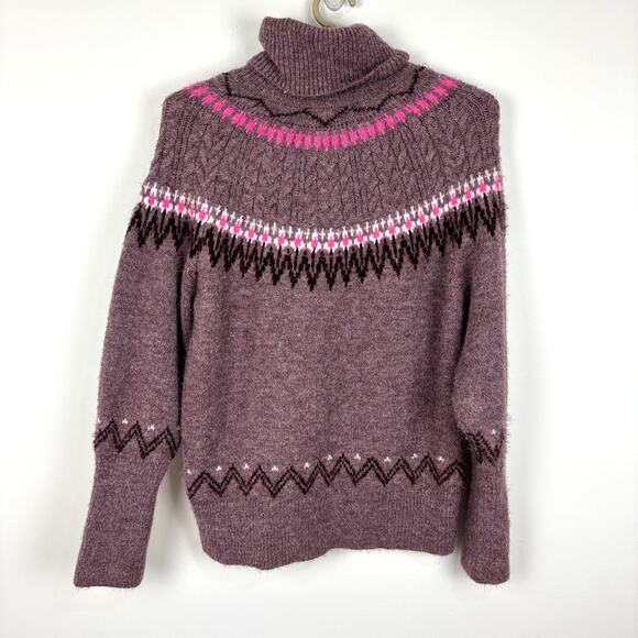 A New Day Fair Isle Turtleneck Sweater Small Oversized purple pink - Picture 5 of 7